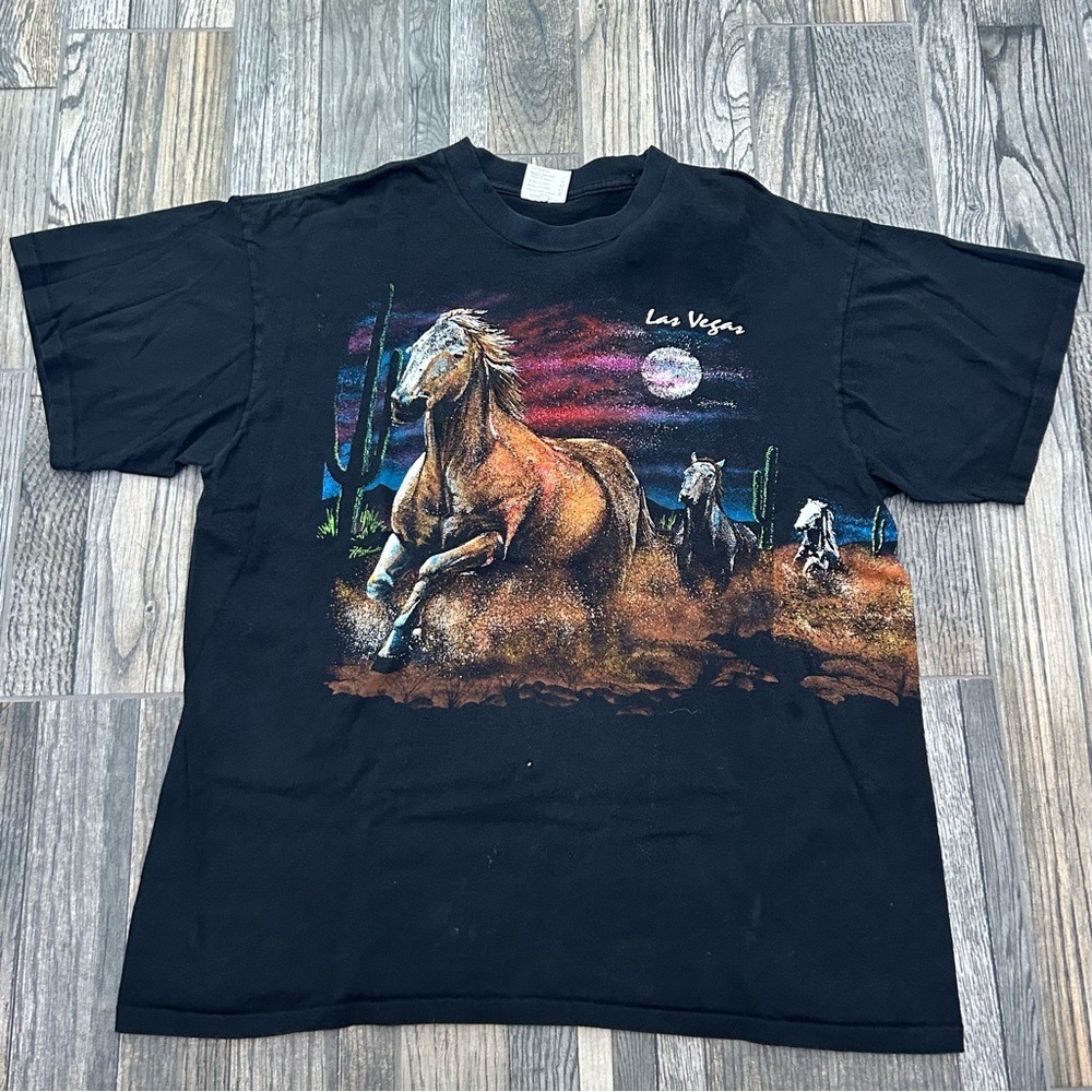 🔥 Vintage 90s Single Stitch WILD HORSES‎ Wraparound Las Vegas Graphic Tee XL